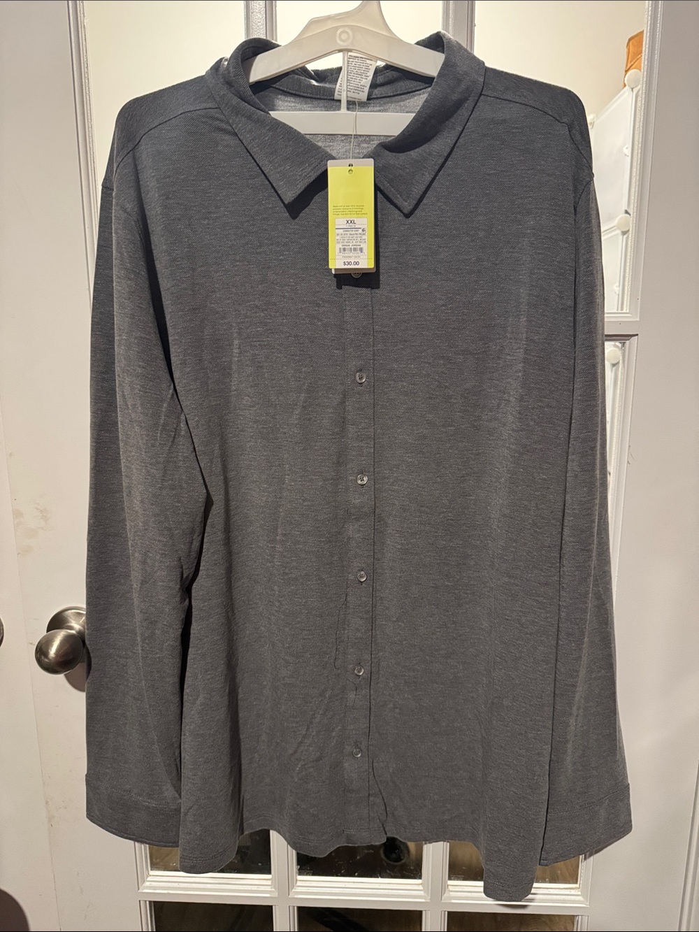 Size XXL All in motion Men's Long-Sleeve Button-Up Shirt - Charcoal Gray